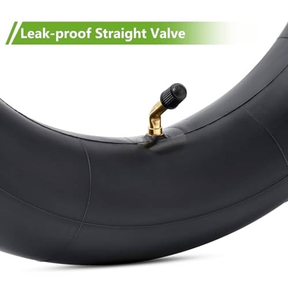 Black inner tube with leak-proof straight valve, close-up