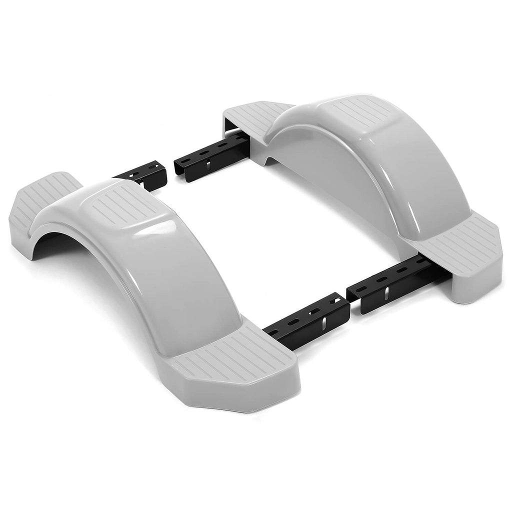 Gray trailer fender step kit with curved covers and black mounting rails