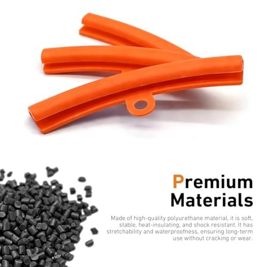 Four orange rim protectors with yellow rope loops and black polyurethane pellets