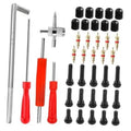 Tire valve stem removal tool kit with metal puller, red-handled tools, black caps (40 pcs)