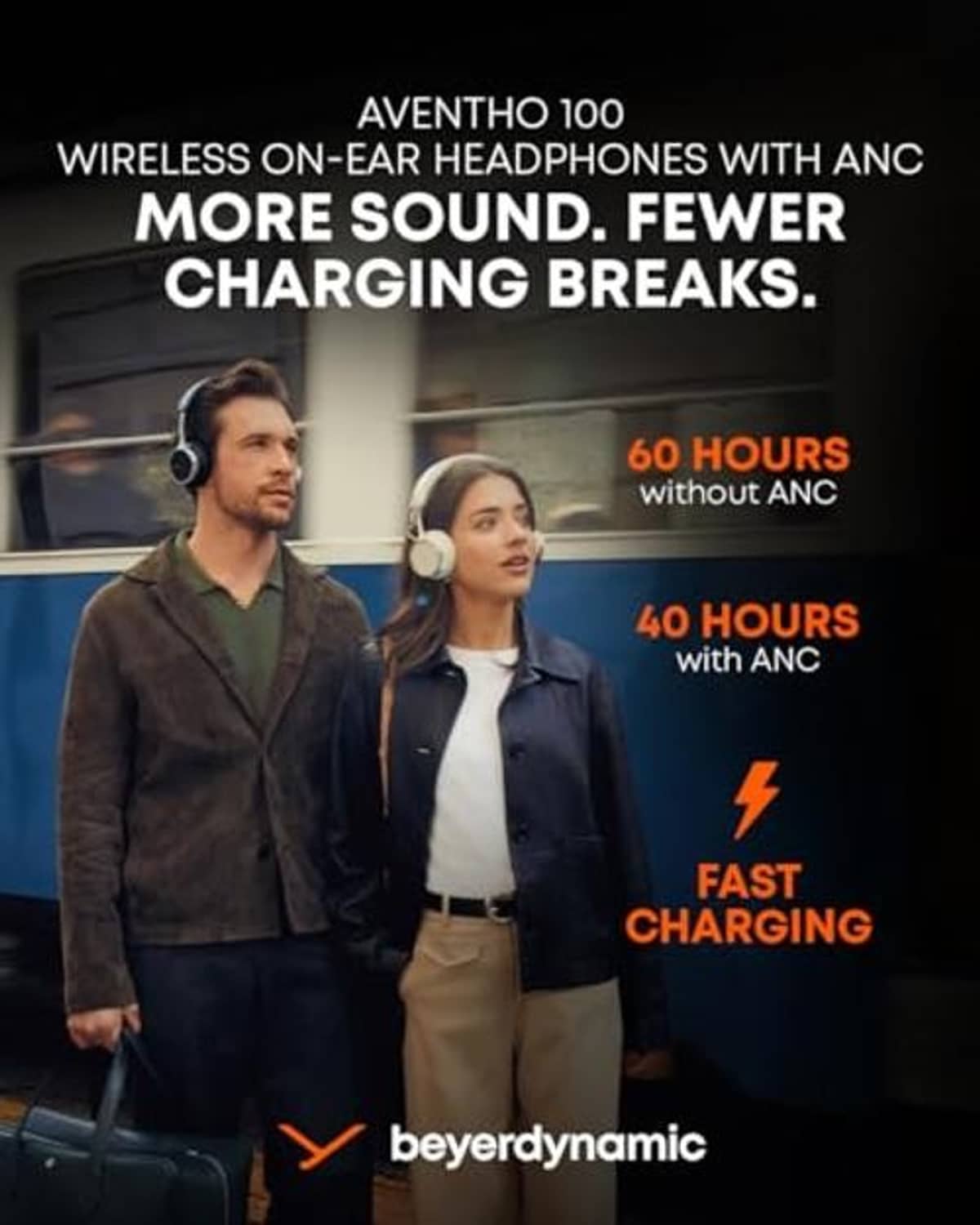 On-ear wireless Bluetooth headphones on two people, white headband and round ear cups