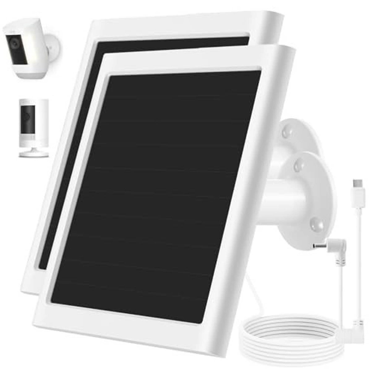 White solar panel charger with dark solar panel and included mounting hardware