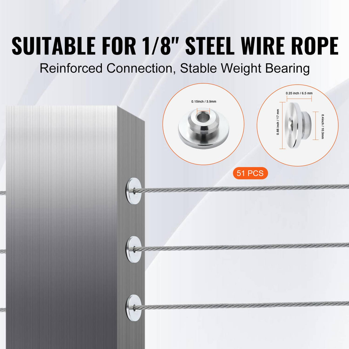 Stainless steel cable railing wheel protector sleeves and small washers, 51-piece kit