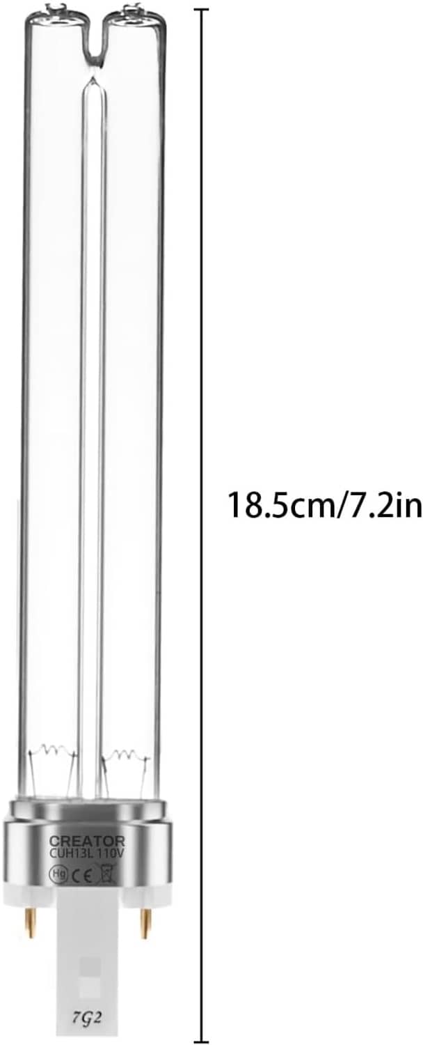 Clear UV germicidal bulb with G23 two-pin base, about 18.5 cm length