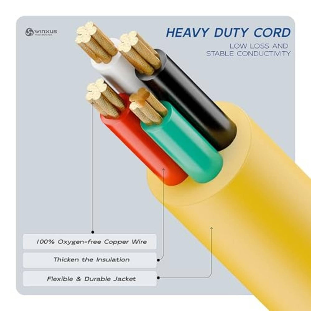 Heavy-duty adapter cord with yellow jacket and copper wire conductors