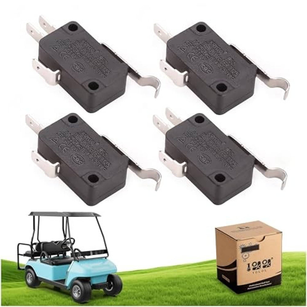 Set of black micro switches with silver terminals and metal actuator levers, compact parts