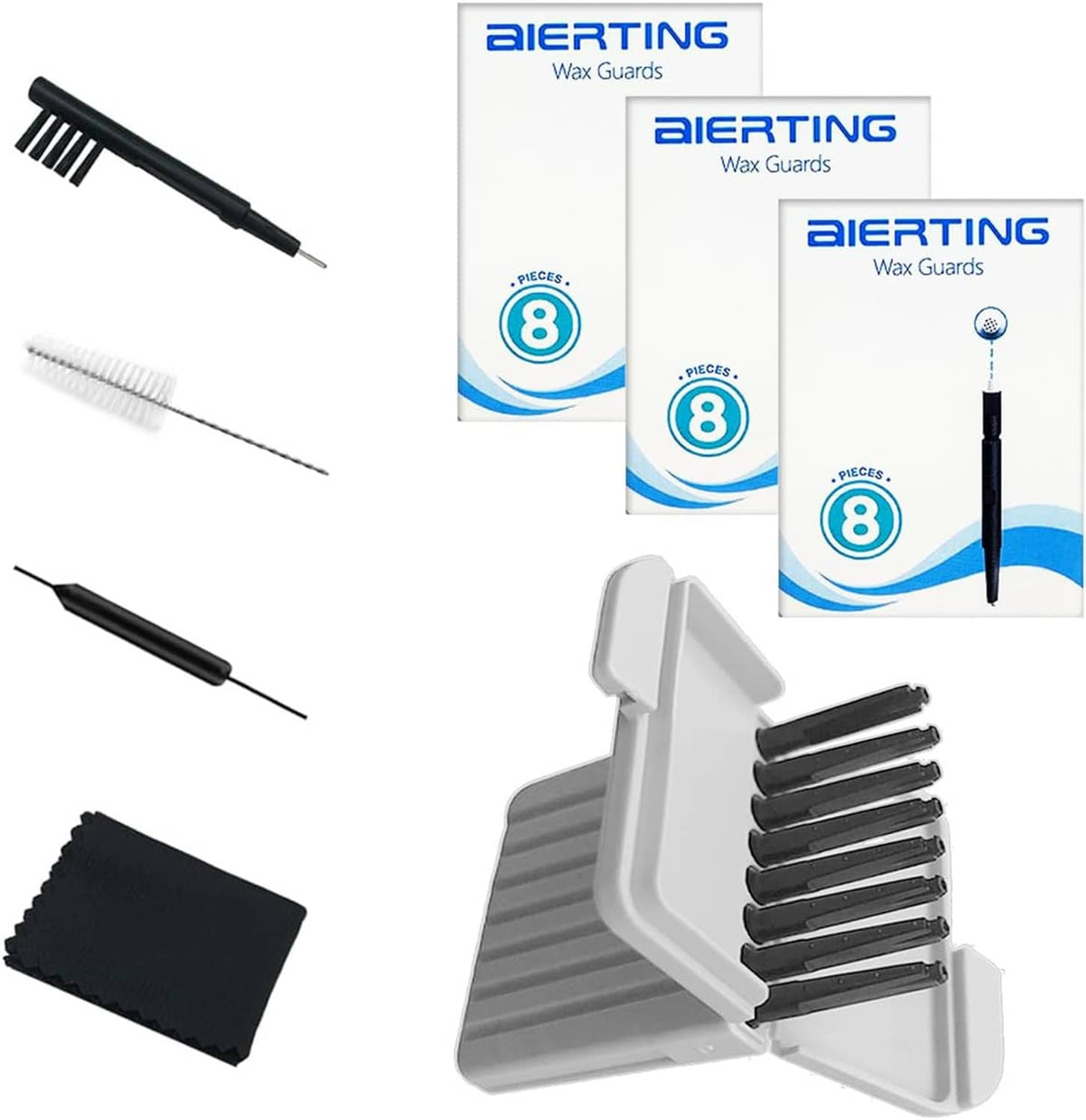 AierTing wax guard kit with white pads, gray dome cleaner, tools, and boxed packaging