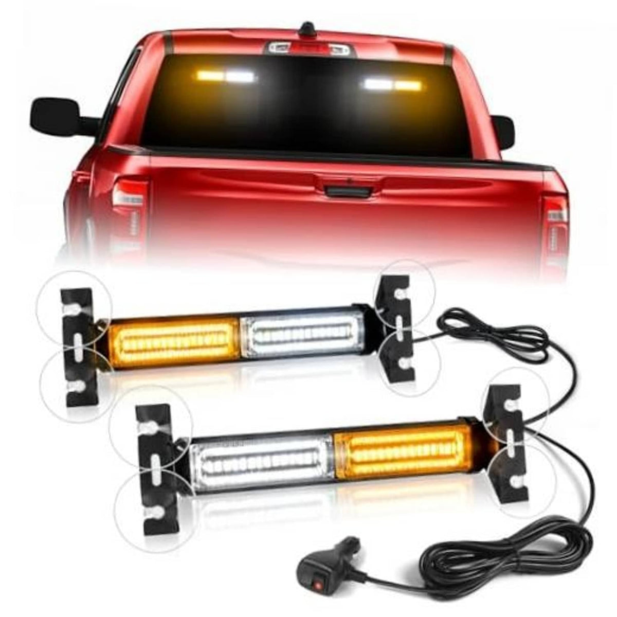 Emergency strobe light bar kit with amber and white LED modules, brackets and wiring