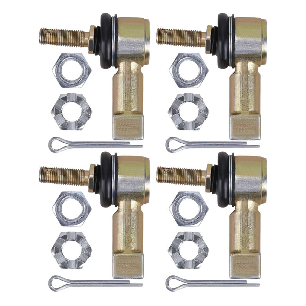 Two-piece tie rod ends with mounting pins, boots, and included nuts and cotter clips