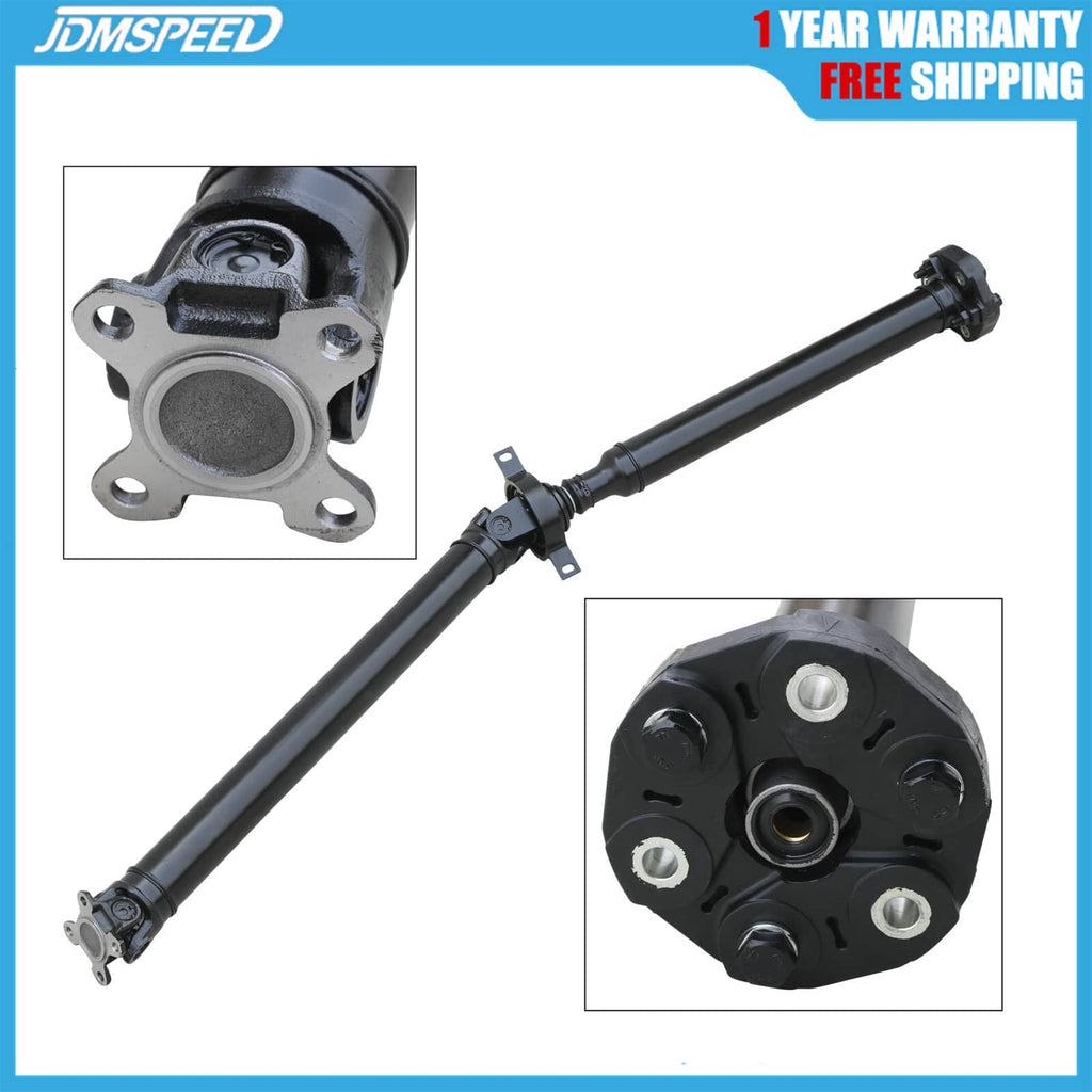 Rear drive shaft assembly yoke flange with center bearing and mounting holes