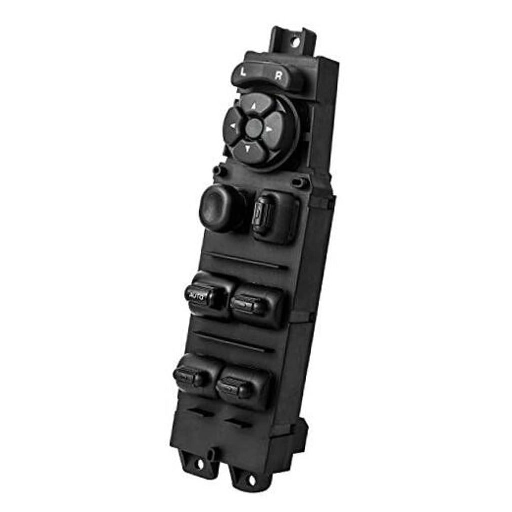 Black driver-side power window master switch with lock buttons and control dial