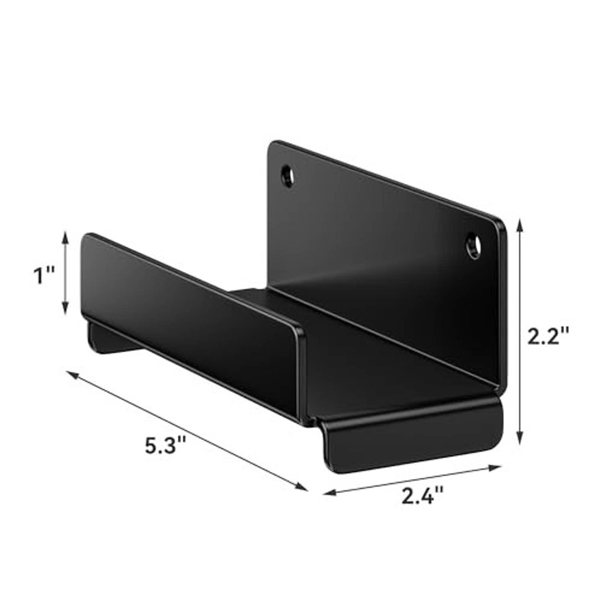 Black ladder hook bracket with 2.4 in by 5.3 in tray dimensions