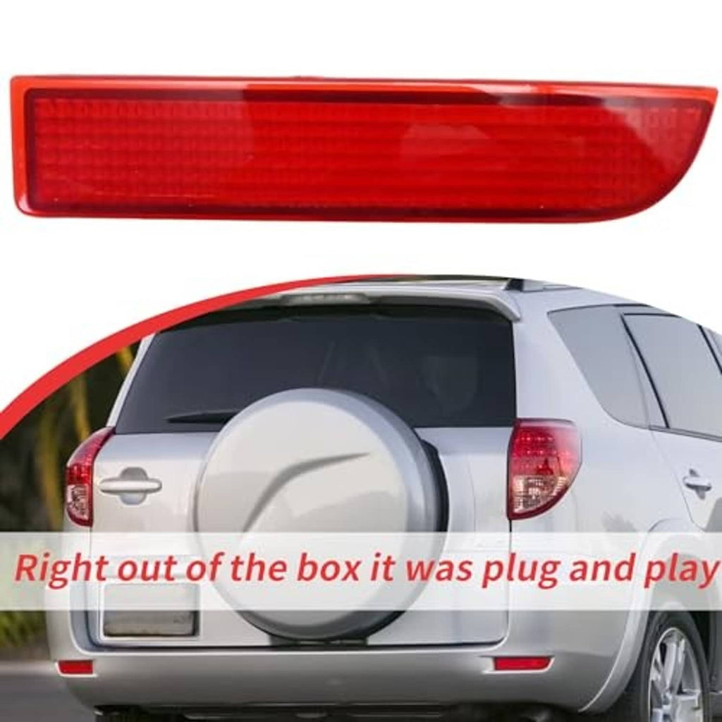 Installed red rear bumper reflector light on vehicle tail area