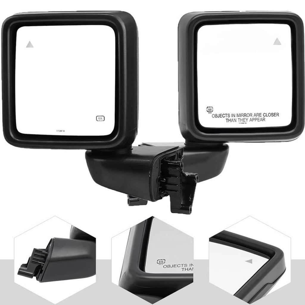 Black rear view mirror set with blind spot warning and visible mounting connector
