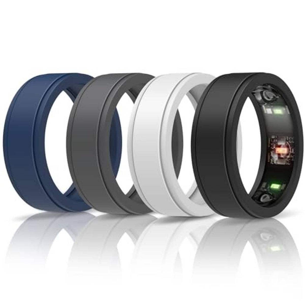 Ring protector sleeves in navy, gray, white, and black with sensor cutout