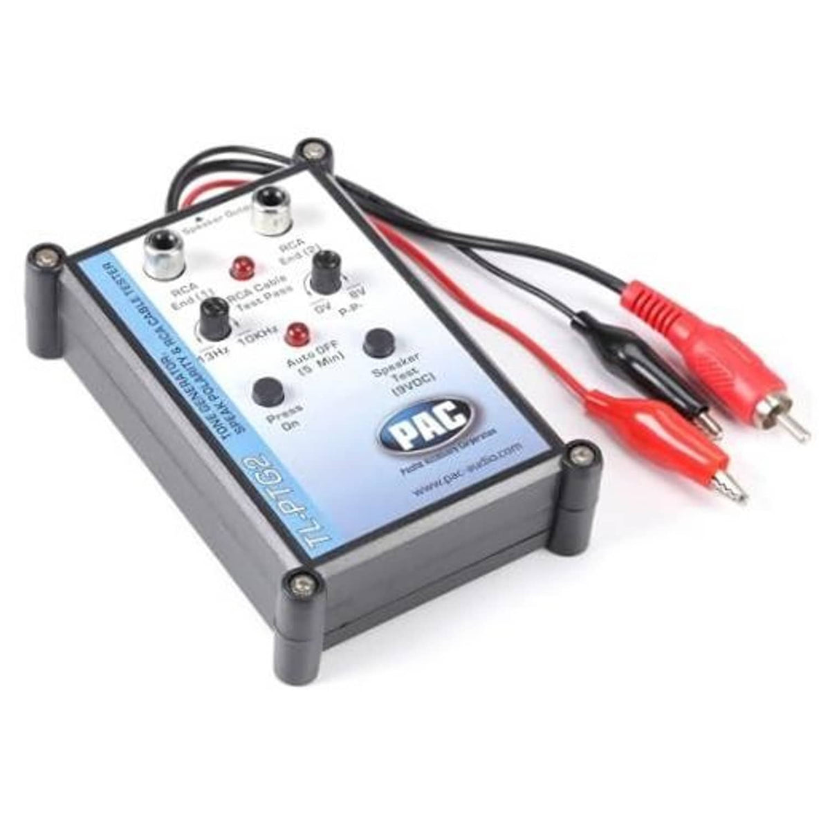 Audio tone generator and speaker polarity tester with RCA cable and red/black leads