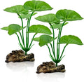 Artificial aquarium plant set with green leaf stems and two brown driftwood bases