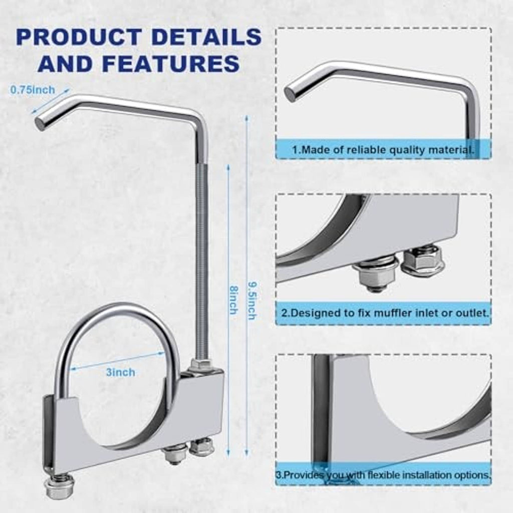 3-inch exhaust clamp hanger brackets with loop rings, two mounting bolts, steel finish