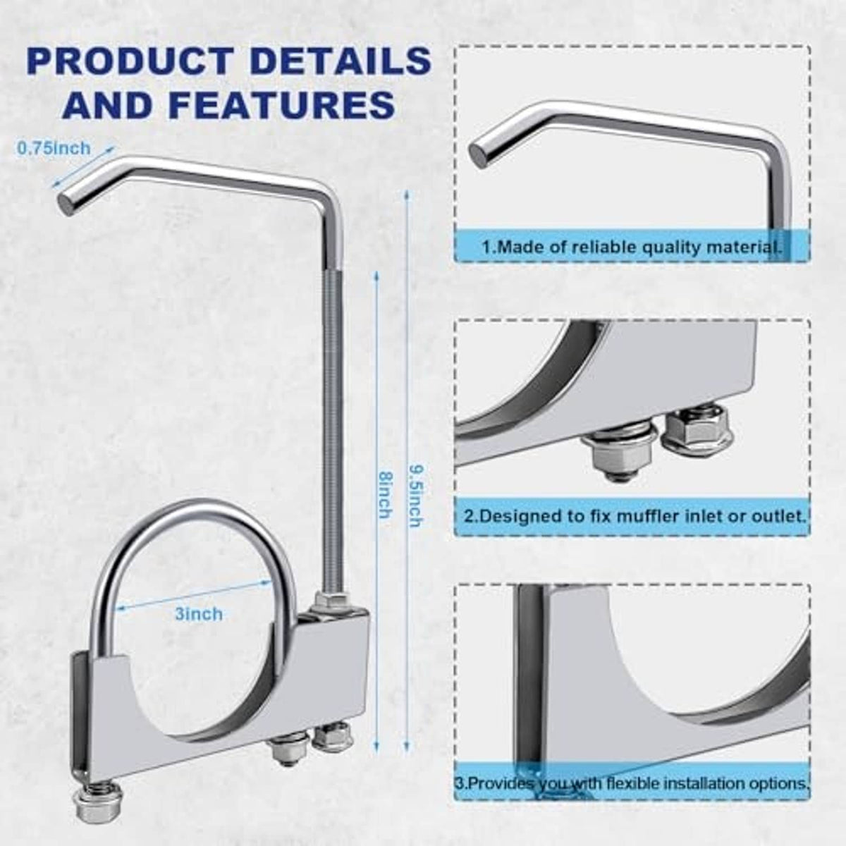 3-inch exhaust clamp hanger brackets with loop rings, two mounting bolts, steel finish