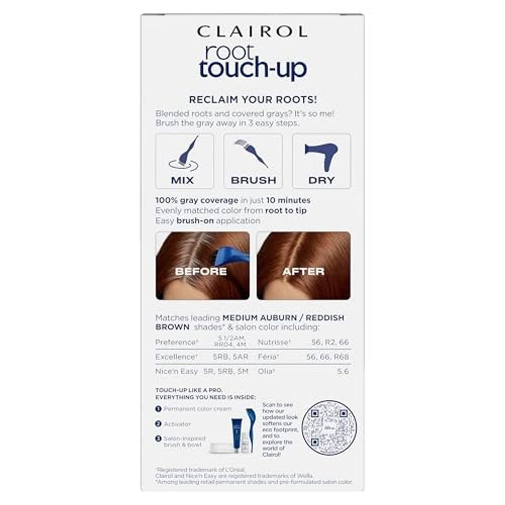 Clairol root touch-up hair dye box back with instructions and shade info
