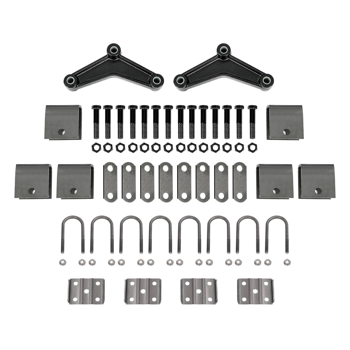 Trailer equalizer suspension hardware kit with brackets, U-bolts, and mounting plates