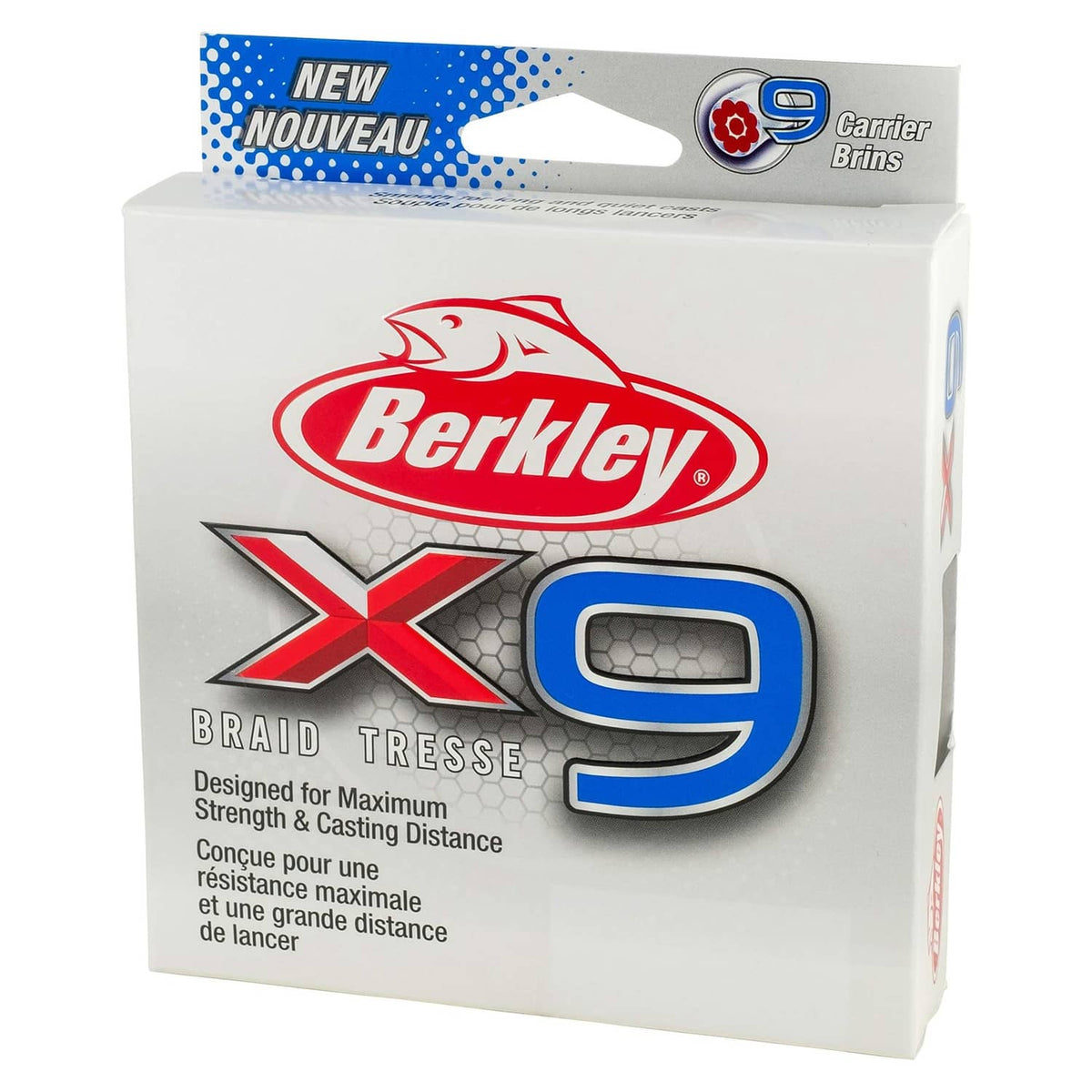 Berkley X9 braid treese fishing line box with 9 carrier brins label