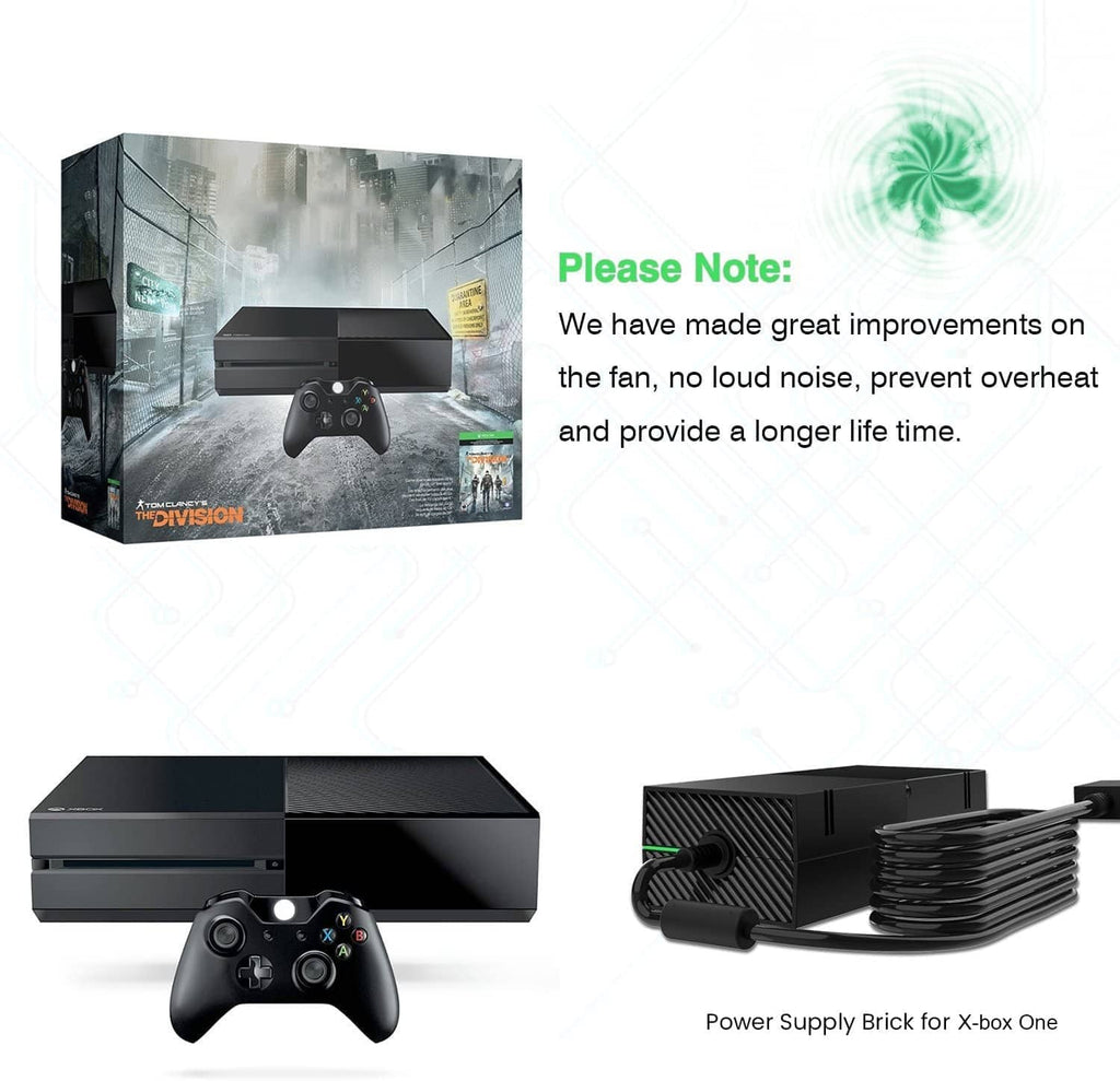 Black power supply brick with power cable and cooling design