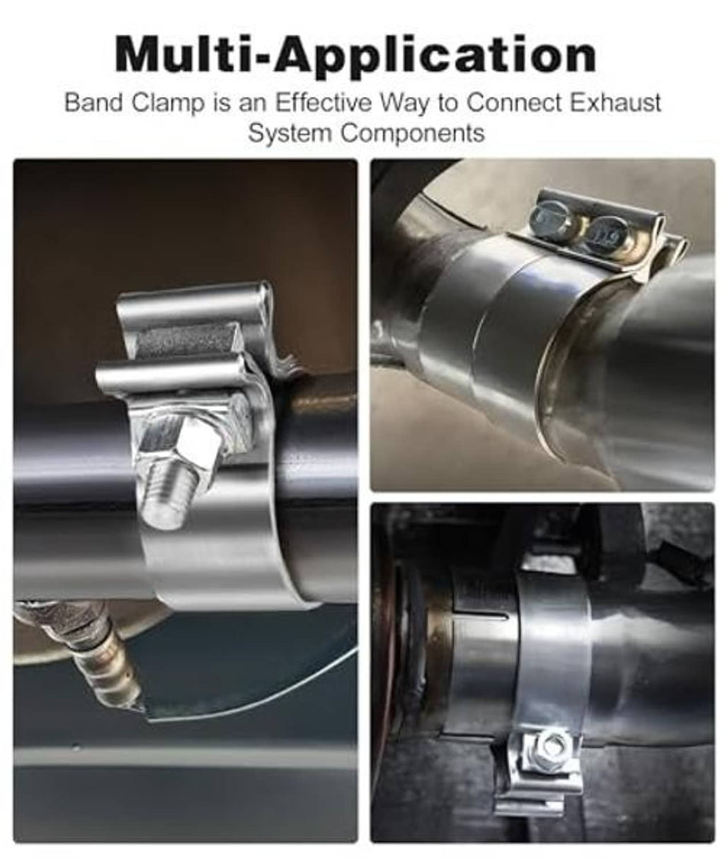 Narrow band exhaust clamp for muffler or system components with bolt