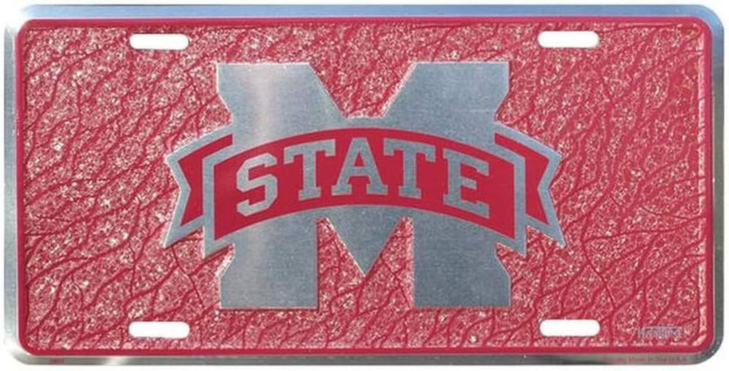 Red mosaic license plate with Mississippi State Bulldogs logo
