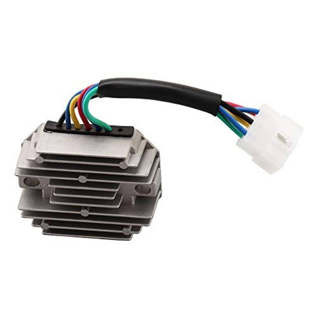 Voltage regulator rectifier with multi-color wires, black cable, gray cooling fins