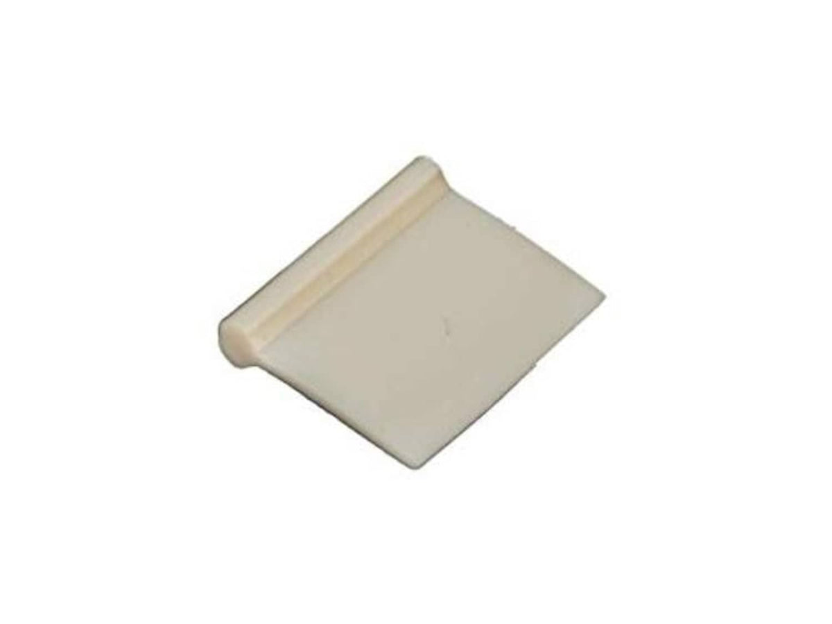 Nylon camper tab, off-white rectangle with rounded corners and slight folded edge