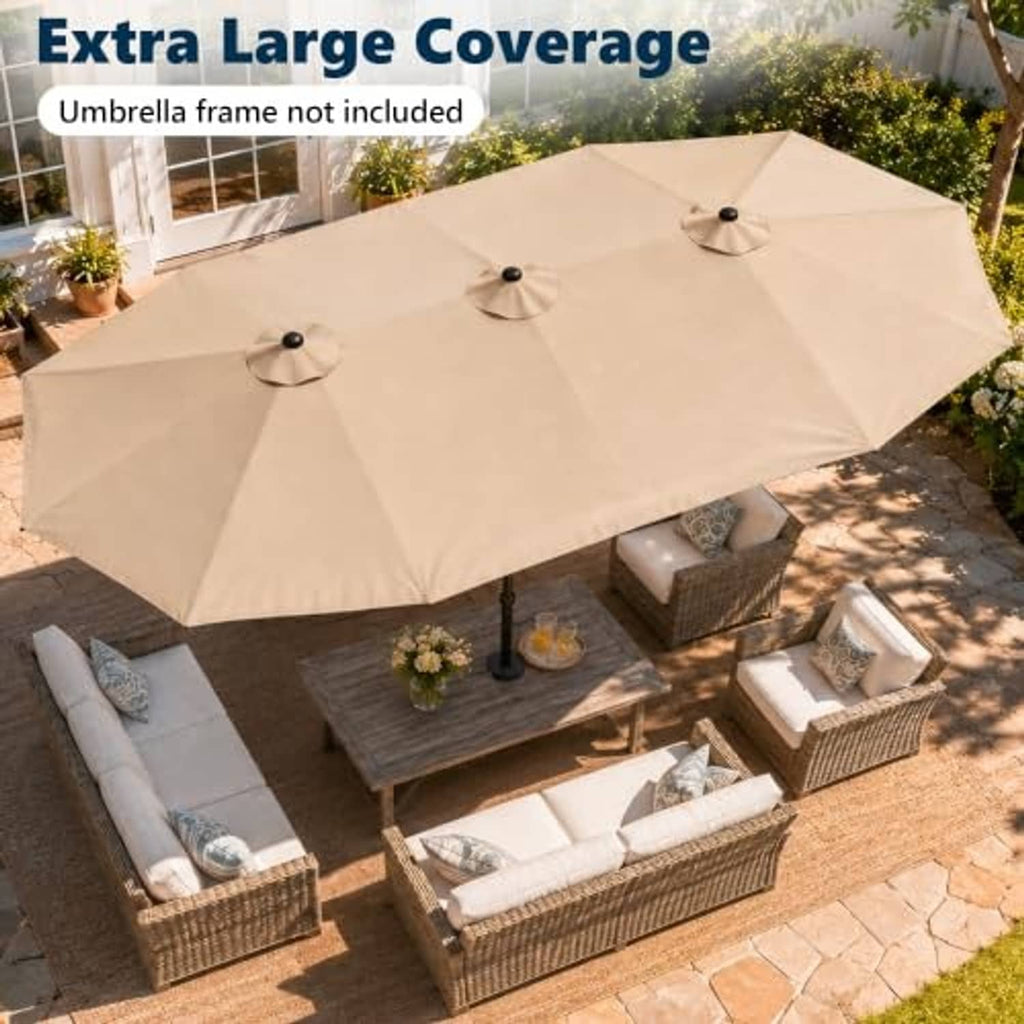 Beige large patio umbrella canopy with three grommet vents