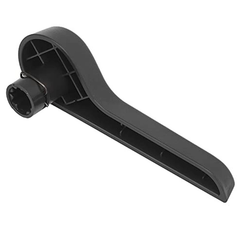 Dark gray recliner handle with tubular mounting clip and long curved lever