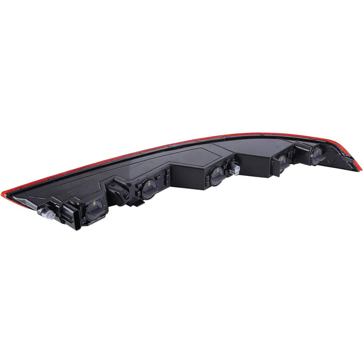 Rear tail light assembly with black housing and red lens, internal mounting visible