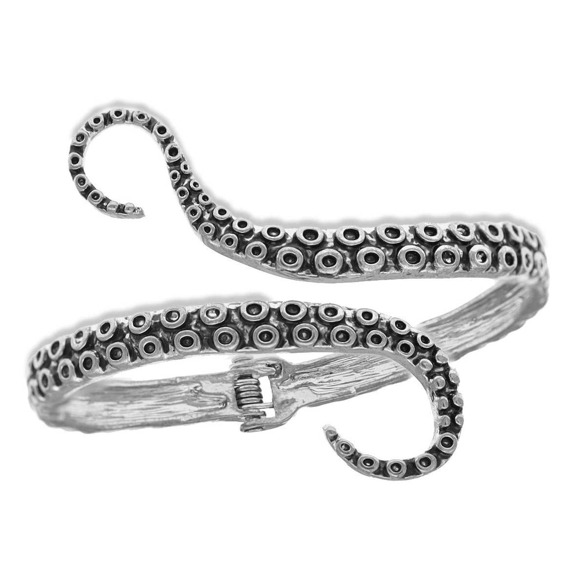 Vintage silver octopus-style cuff bracelet, front view with beaded detailing