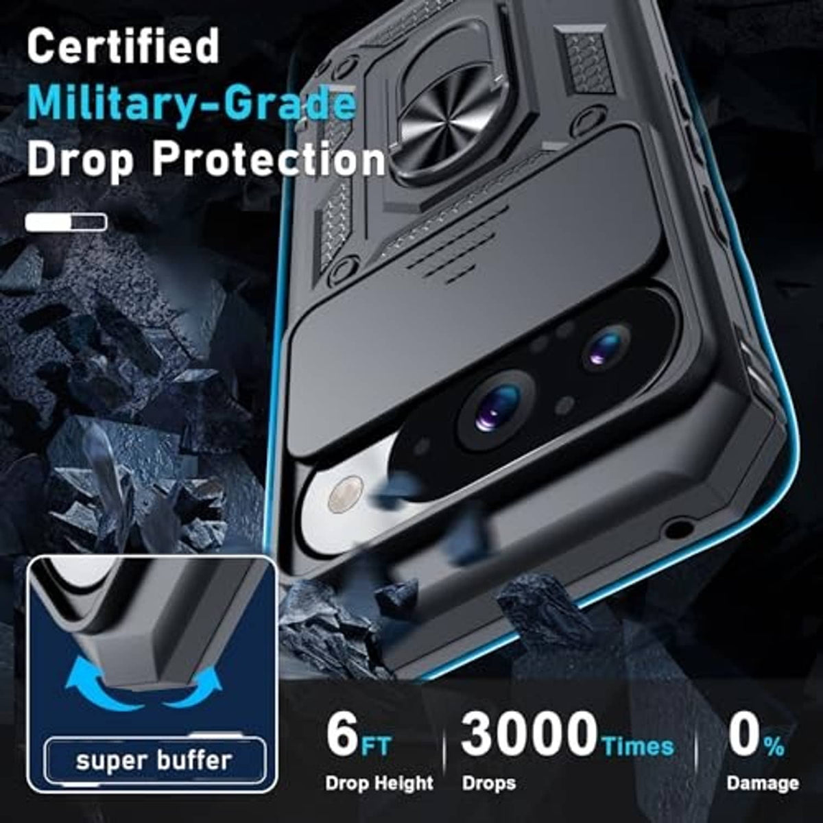 Black military-style drop protective case for Google Pixel 10/10 Pro with camera cutouts