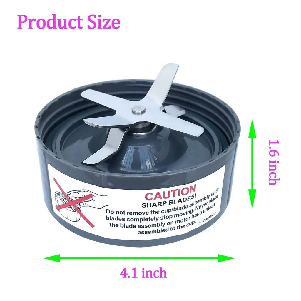 Black blender blade assembly with four fins, shown with size dimensions 4.1 in