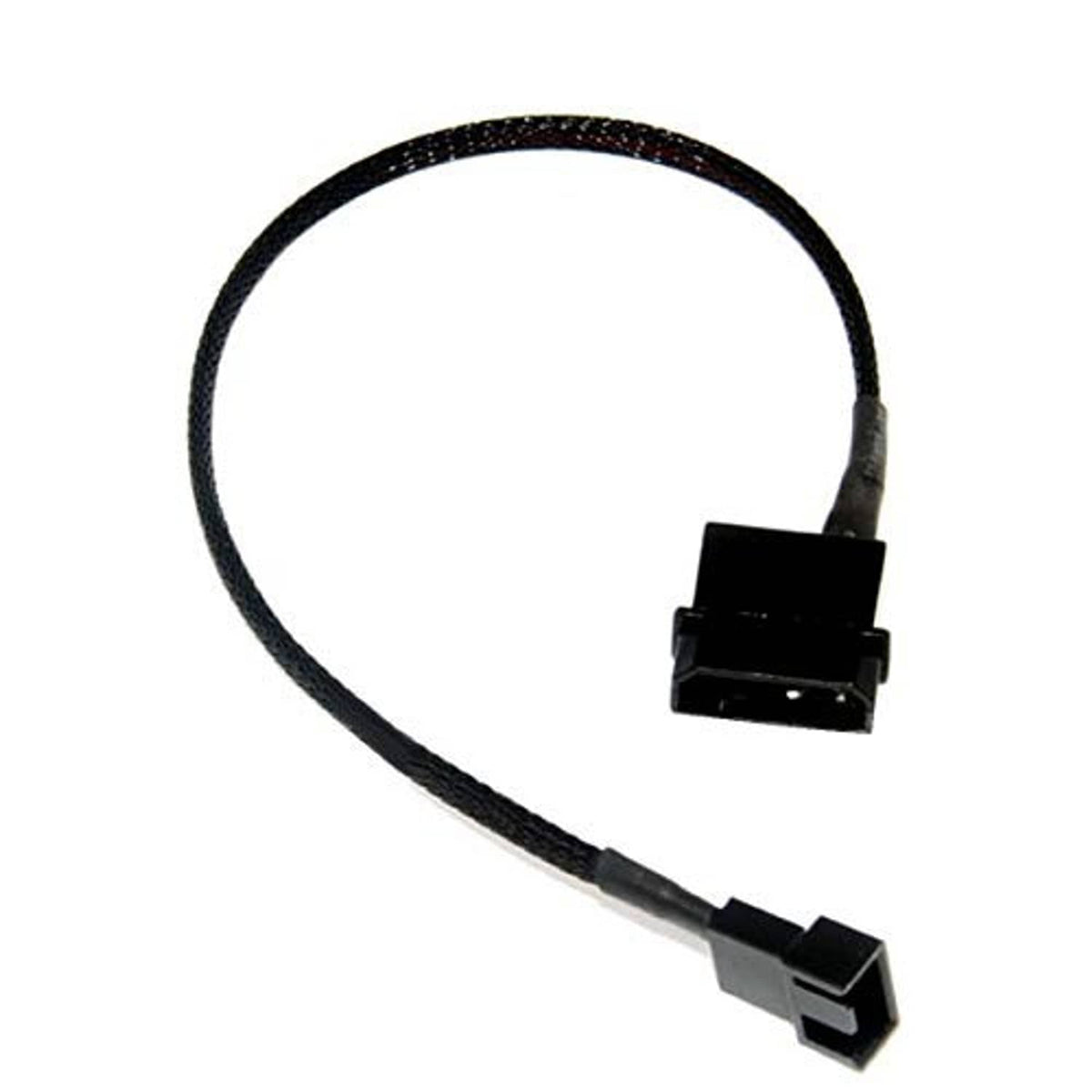 PC fan power adapter cable with black Molex-style plug to 3-pin end