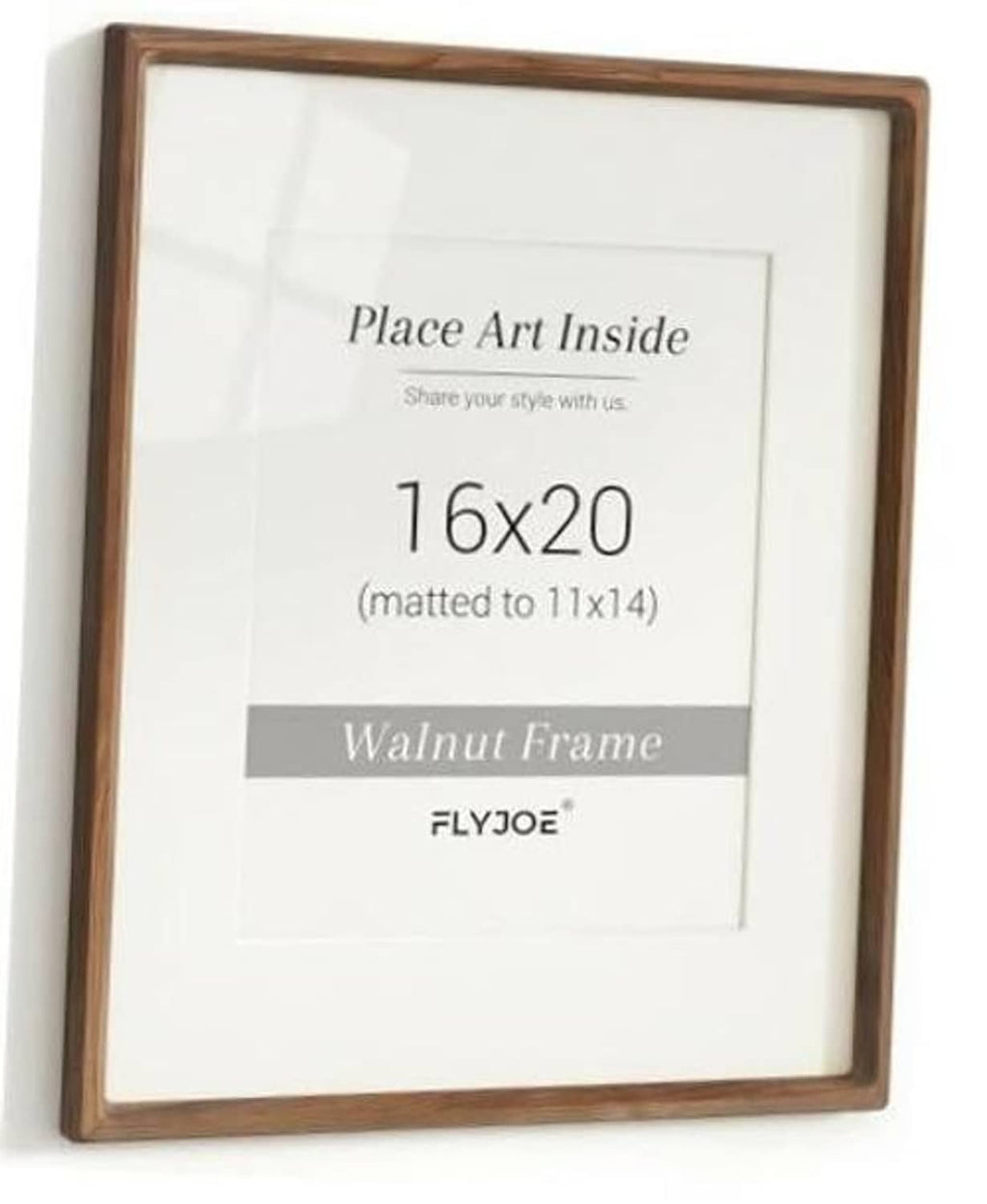 Walnut wood picture frame, 16x20 size with white mat board opening