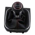 Manual gear shift knob with 6-speed shift pattern, black leather boot