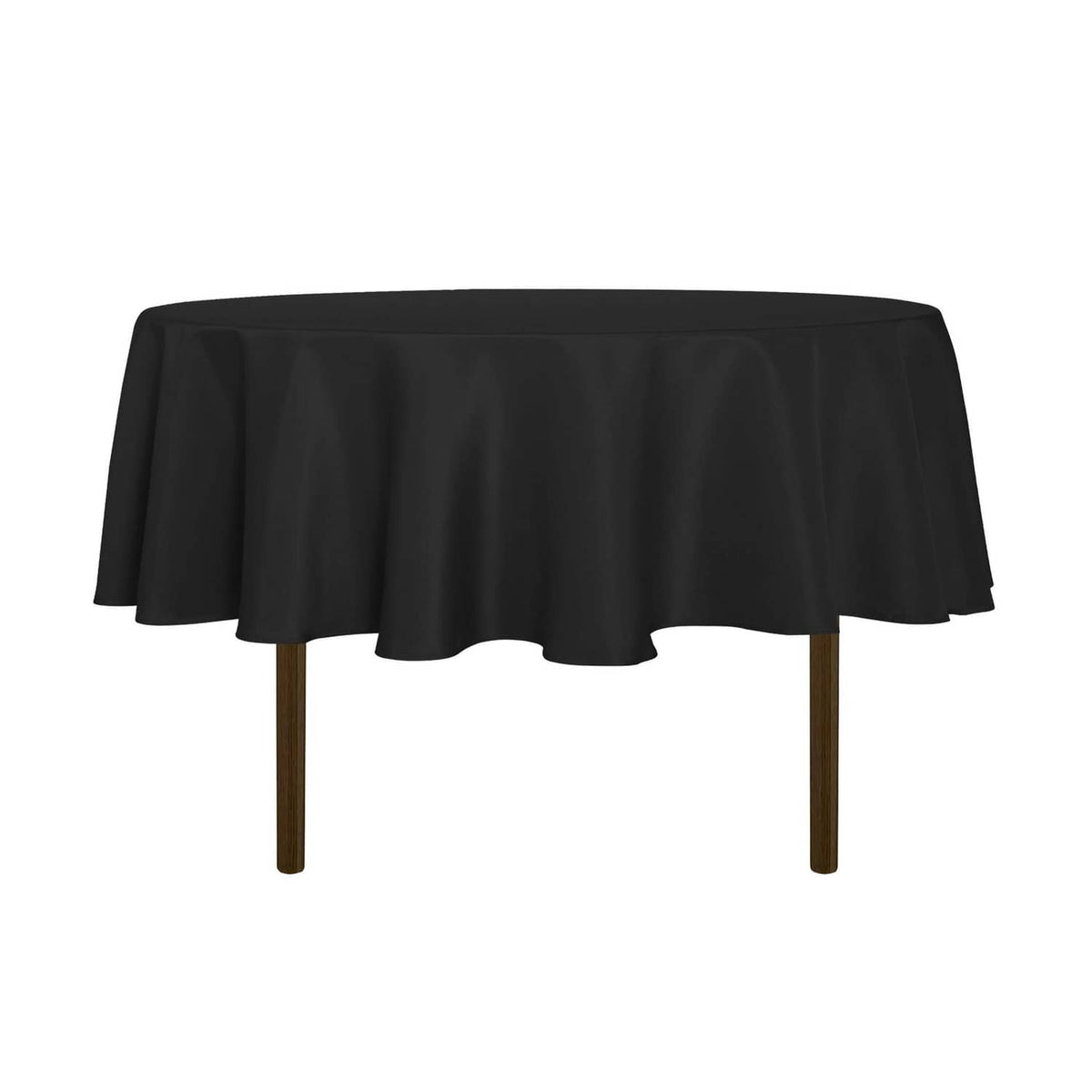 Black round tablecloth with fluted skirt hem, water-resistant spill-proof design