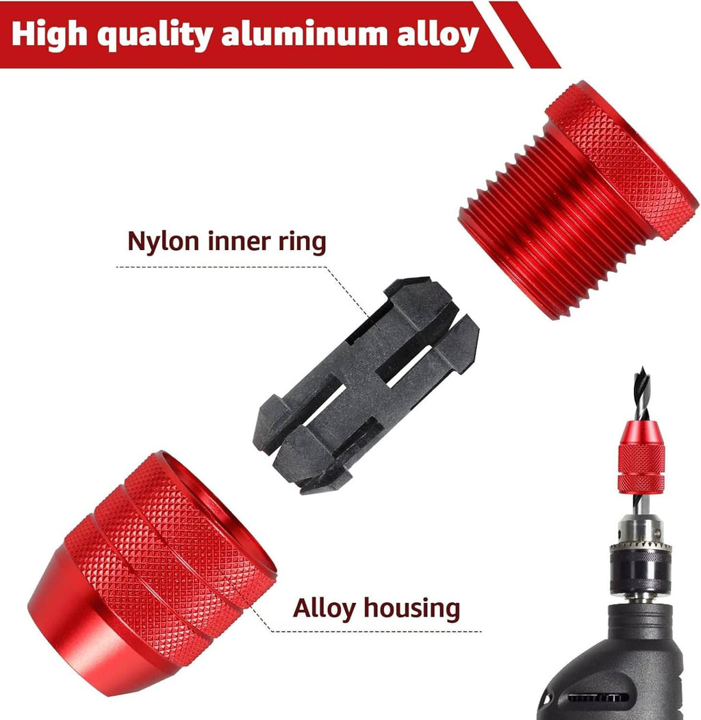 Red aluminum depth stop collar housing with nylon inner ring and insert pieces