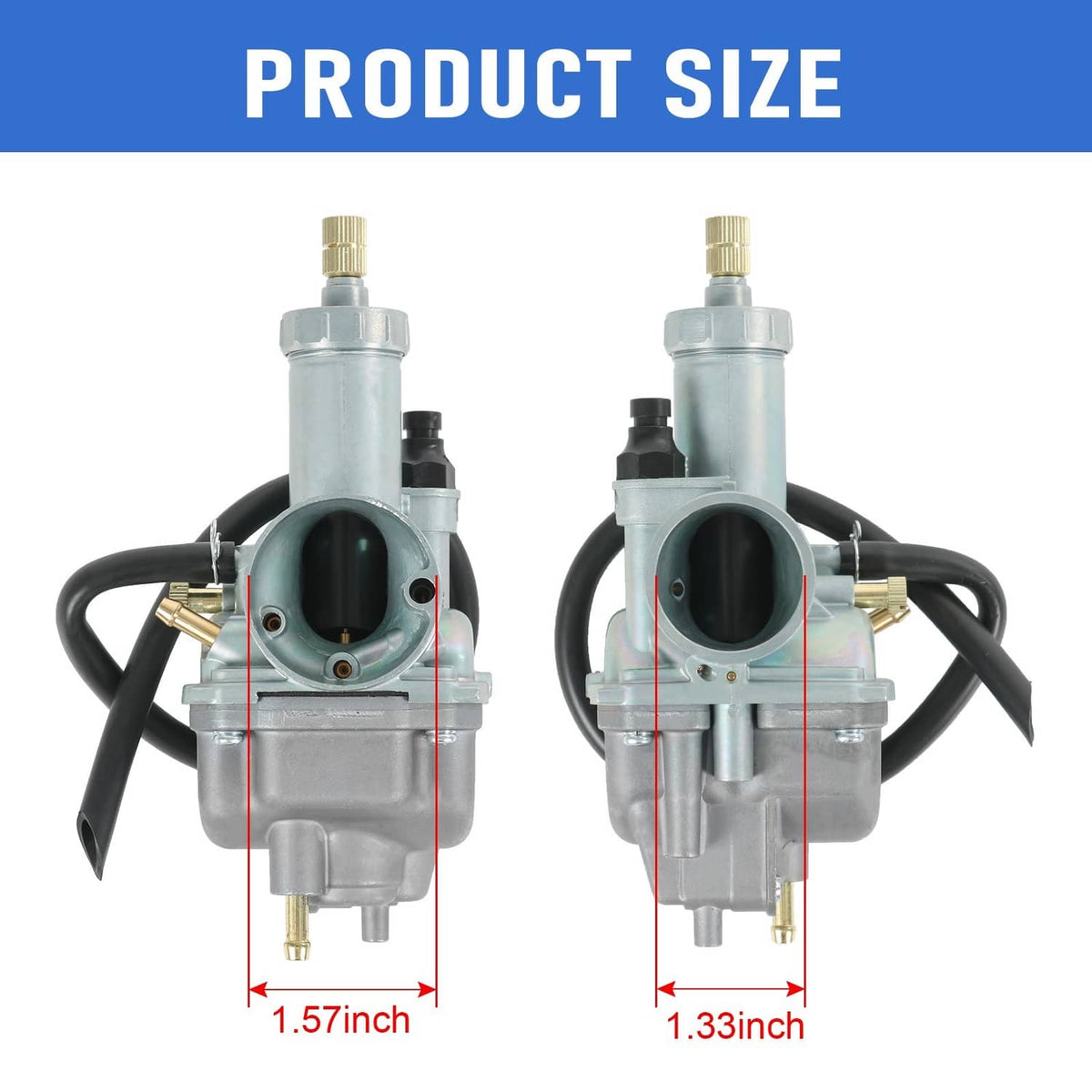 Carburetor side and front view with red measurement lines