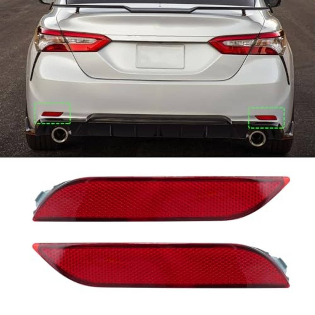 Red rear bumper reflector lenses with black housings, angled view pair