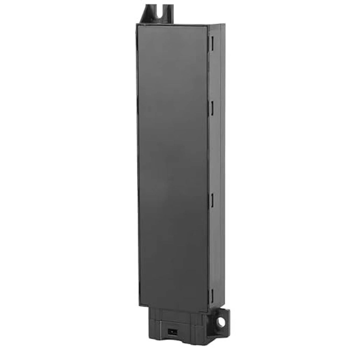 Dark gray power seat switch module with side cutouts and mounting base