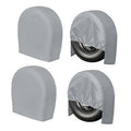 Gray tire cover set with curved hood shape and elastic bottom edge, 4-pack