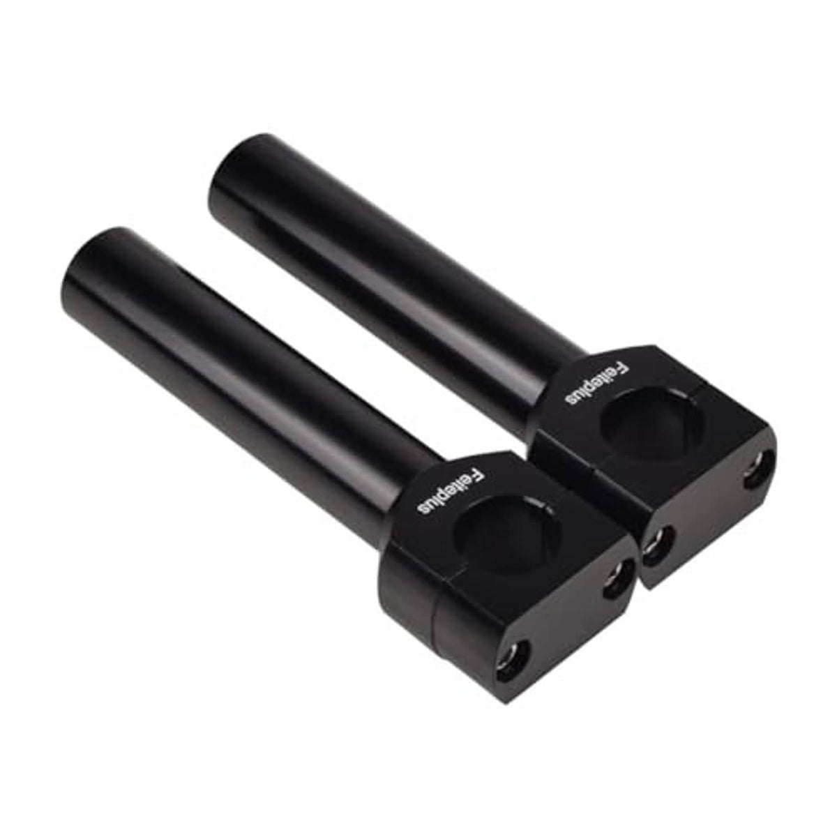 Black handlebar riser set showing clamp bases and mounting slot holes