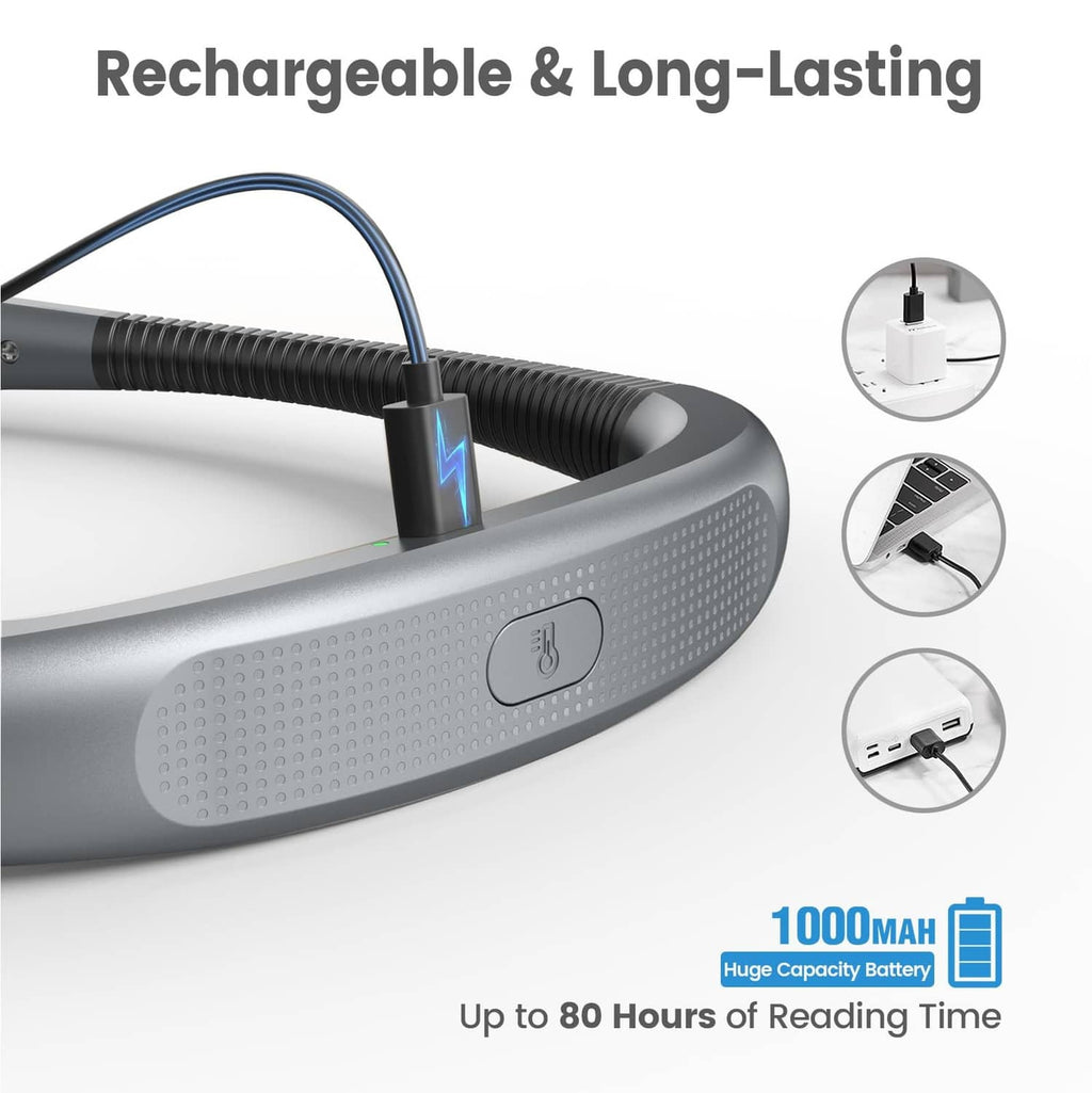 Rechargeable bendable book light with USB charging cable and indicator light