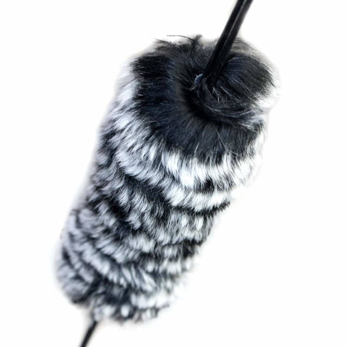 Fuzzy dark fur bow string silencer with loop opening for attaching to string