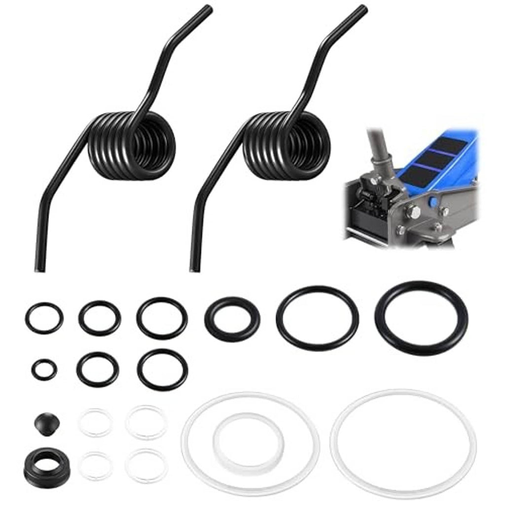 Hydraulic floor jack rebuild kit with two coil springs, O-rings, and seal rings